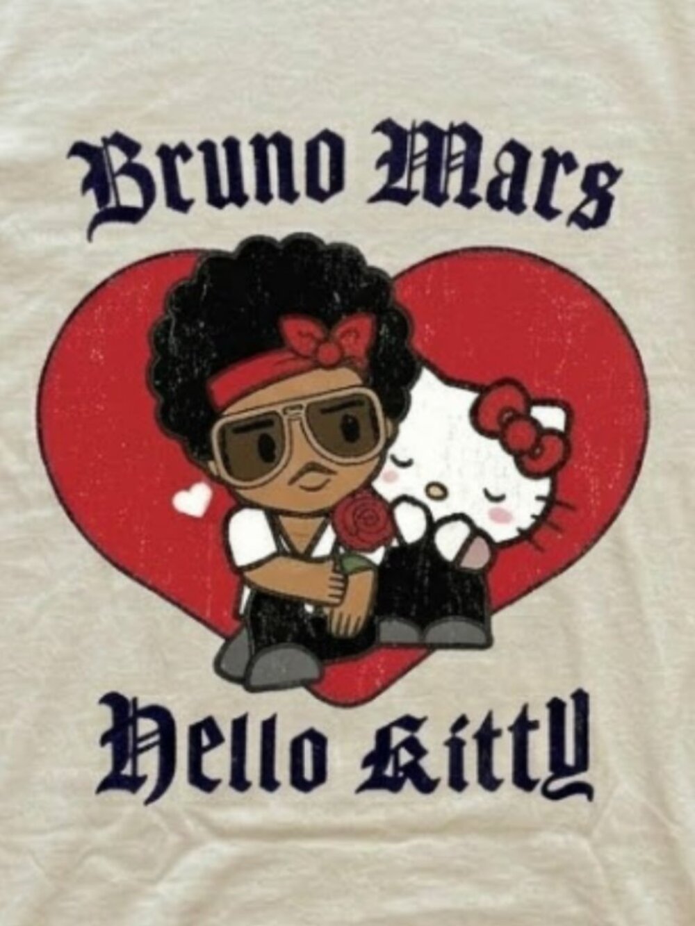 Hello Kitty x Bruno Mars Heart Rose Graphic T-Shirt White Cotton Unisex - Picture 2 of 2